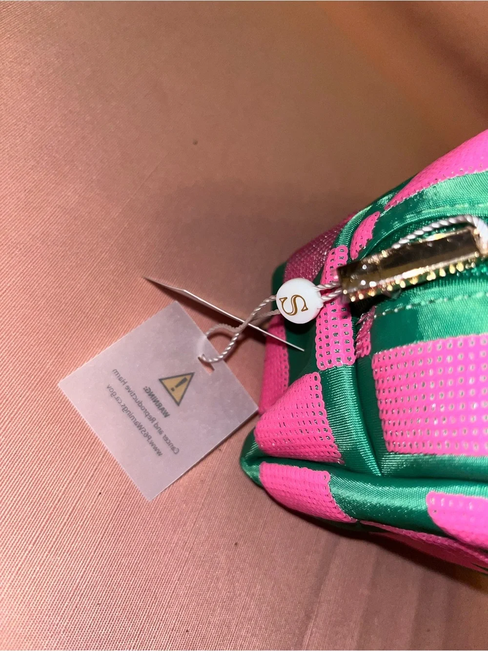 Shiraleah Pink & Green Checker Cosmetic Pouch AKA colors